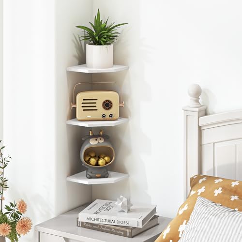 Fun Memories Corner Shelf Wall Mount, Floating Corner Shelves, Set of 6 Corner Wall Shelf Organizer, Rustic Wood Wall St