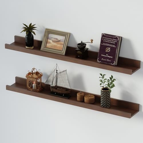 SAUMONIERES Picture Ledge Shelf Floating Book Shelves Set of 2 Wall Mounted Solid Wood for Bedroom Bathroom Living Room 