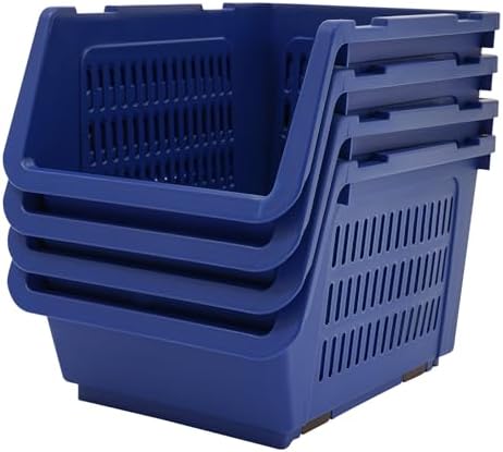 4 Pcs Stackable Storage Baskets, Compact Rolling Storage Baskets Set, Small Stackable Organizer Bins for Kitchen Bedroom