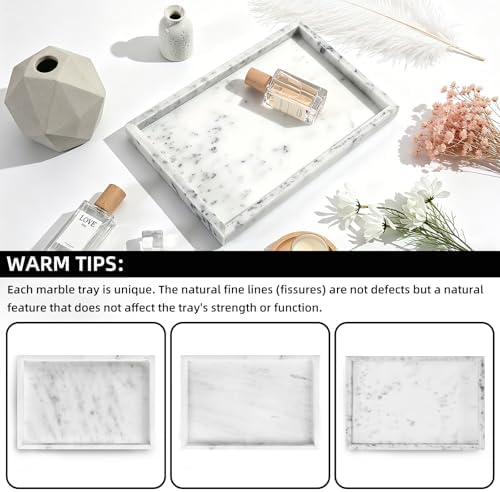 Yew & Tulip Natural Marble Vanity Tray, Nature White Marble with Spots Serving Tray for Bathroom, Kitchen, Vanity, Home 