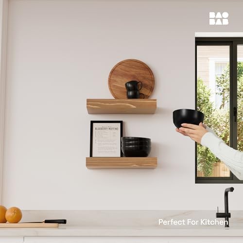 Natural Wood Floating Shelves for Wall 12 Inch Oak, Small Wooden Shelf