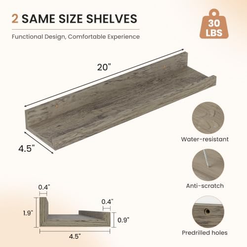 Dreamland Picture Ledge Shelf for Wall, Floating Shelves Set of 2,20 inch Long Floating Shelves with Lip for Living Room