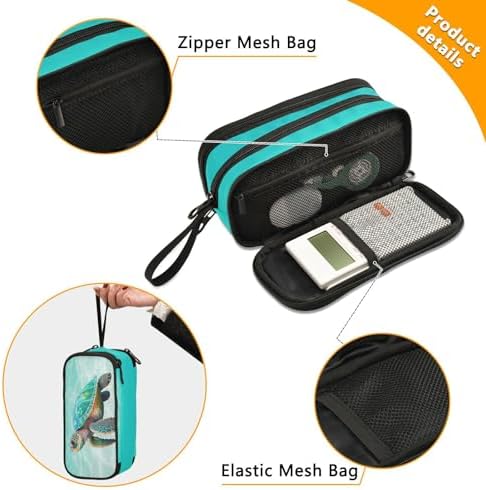 Sea Turtle Teal Pencil Case Box Boys Girls Large Pencil Pouch with Zipper Compartments Big Capacity Stationery Pen Bag Organizer for Kids Teens Adults School Office