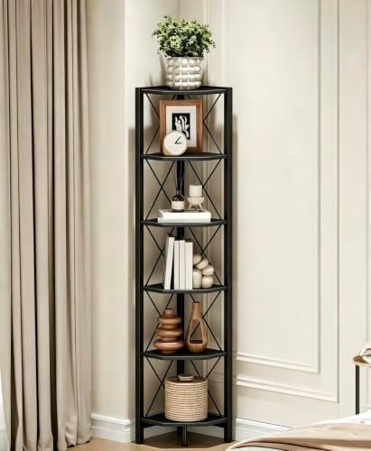 CHOEZON 6-Tier Corner Shelf, Corner Bookcase, 66.9" Tall Vertical Display Rack, Plant Stand, Open Storage Shelf, for Liv