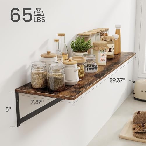 Heimlove Deep Floating Shelves for Wall, 40W x 8D Wood Wall Shelves Set of 2, Wide Floating Bookshelf for Living Room, K