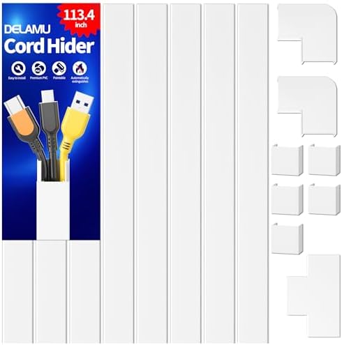 Delamu Cord Covers for Wires on Wall, 113.4in TV Cord Hider, Self-adhesive Cable Hider Cable Cover Raceway, Paintable Wi