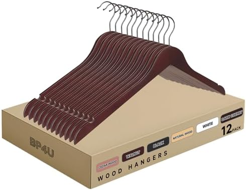 Wooden Top Hangers with 360° Swivel Hook, Dark Cherry, 12-Pack