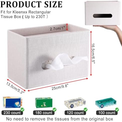 Sumnacon Tissue Box Cover with Storage Tray Rectangular Tissue Holder,Beige