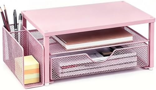 Spacrea Computer Monitor Stand with Drawer and Pen Holder, Pink