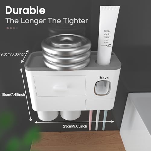 iHave Toothbrush Holders Wall Mounted with Toothpaste Dispenser & 2 Cups