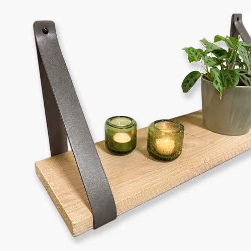 Brute Strength – PU Leather Shelf Brackets - Gray - 6 Pieces - Wall Support - Shelf Supports - Synthetic Leather Shelf C