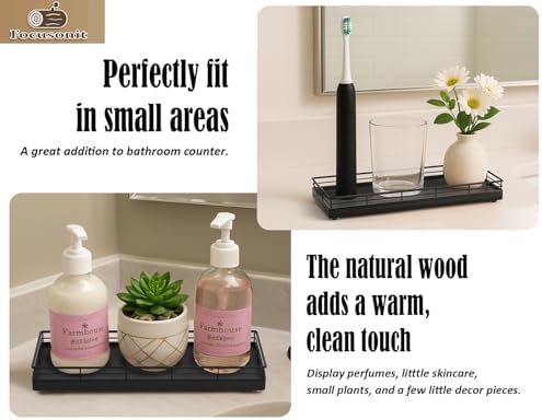 Bathroom Tray for Counter, Oak Wood 11" L Small Vanity Tray for Dresser Tops Perfume Jewelry Makeup Candle Soap Sponge H