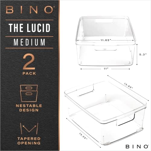BINO | Plastic Storage Bins, Medium - 2 Pack | THE LUCID COLLECTION | Multi-Use Built-In Handles | BPA-Free | Clear Stor