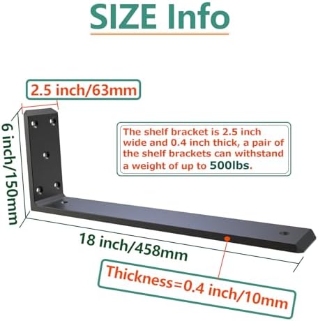 4 Pack 14inch Countertop Support Brackets,Black Shelf Brackets,Heavy Duty Industrial Hidden Shelf Bracket,Metal Floating