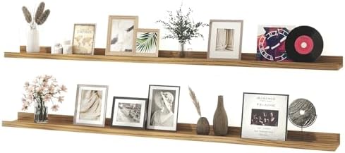 Oak Floating Shelves for Wall Decor, 56 in Shelf with Lip, 2 Set