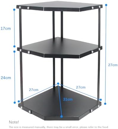 HUIJIN Black 3-Tier Kitchen Corner Rack, Triangular Storage Shelf Organizer, Multipurpose Corner Pot Rack Stand Holder
