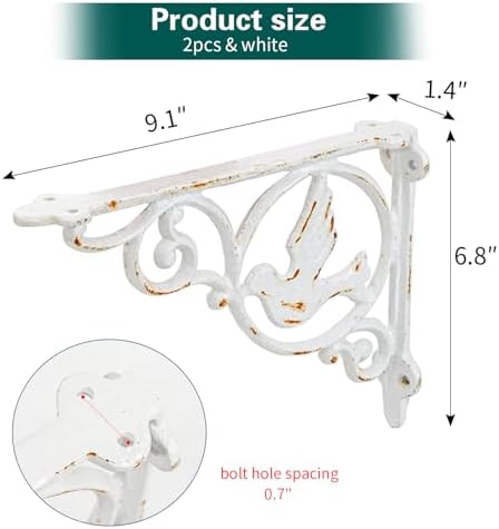 Sungmor 9.2 Inch Cast Iron Brackets for Shelves - 2 Pack Rustic White