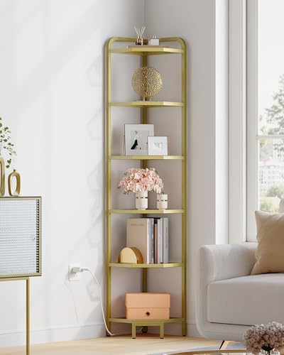 Hzuaneri Corner Shelf with LED Lighting, 6-Tier Glass Bookshelf