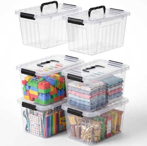 Citylife 12QT 6-Pack Clear Storage Bins with Lids Plastic Bins with Handles