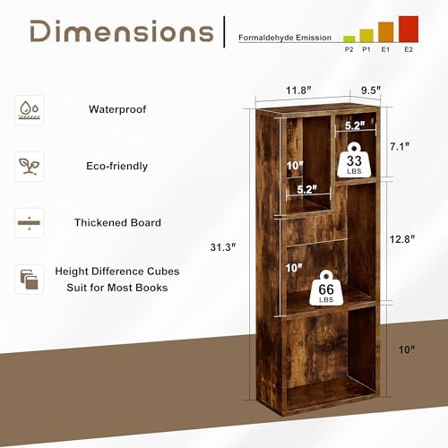 VECELO Cubby Storage Organizer Bookcase, Open Cube Display Shelf Cabinet, Freestanding Multicompartment Bookshelf for De