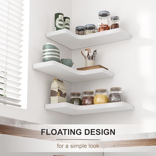fuqing Corner Floating Shelves, Wall Shelf Set of 3, Shelves for Wall Storage, Solid Wood Shelves for Storage, Wall Moun