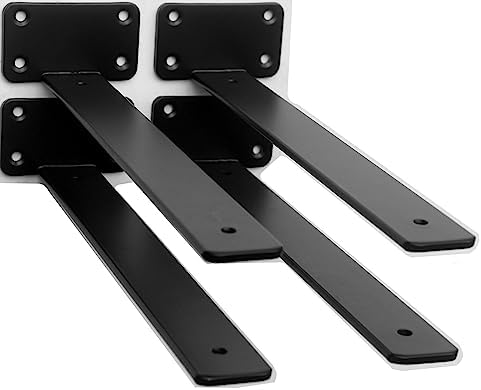 4 Pack - 16 inch Black Hidden L Shelf Bracket (1/5 Inch Thicked) Iron Floating Shelf Brackets Rustic Industrial Metal Br
