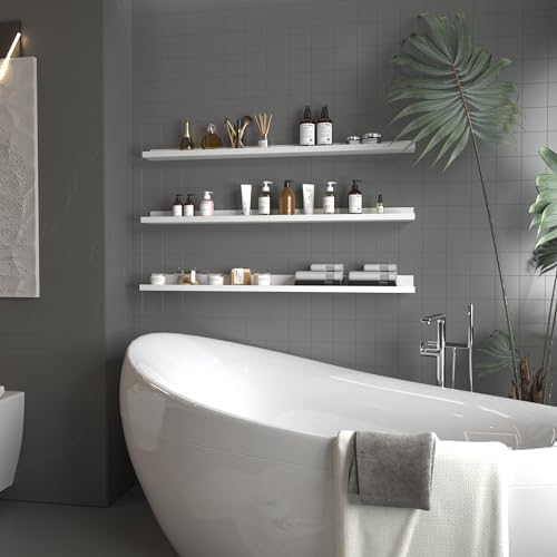 Giftgarden 47 Inch White Floating Shelves for Wall Mount, Modern Long Wood Wall Shelf Ledge for Bathroom Bedroom Living 