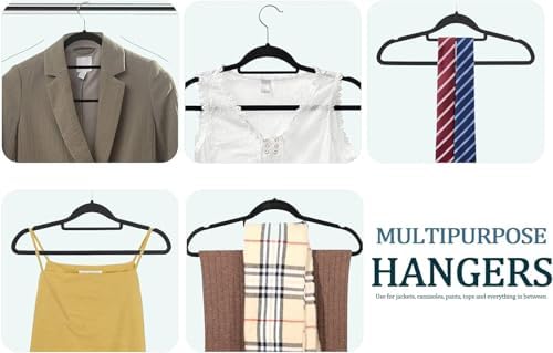 GVTECH Premium Velvet Hangers, [50 Pack] Non Slip and Heavy Duty Velvet Suit Hangers (45cm) with Tie Bar, 360° Swivel Hooks, Sturdy to Hold Jumper, Pullovers, Jackets & Hoodies (White, 50 Pack)