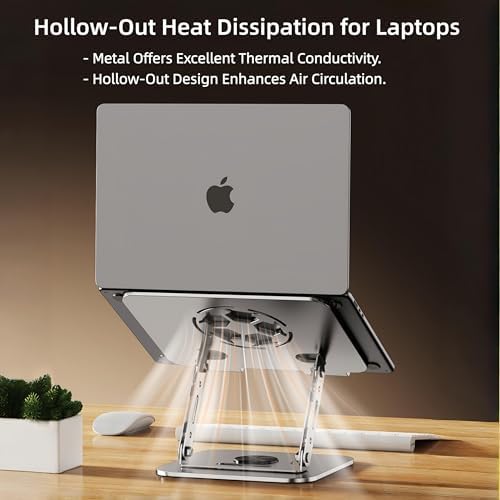 Laptop Stand for Desk, Adjustable Metal Foldable Laptop Riser with 360° Rotation & Football Vent Pattern, Ergonomic Comp
