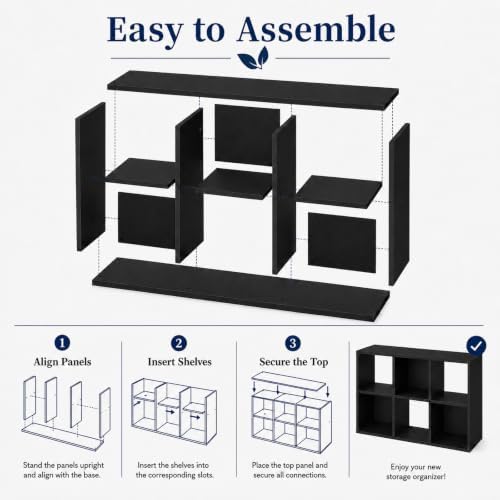 IULULU 6-Cube Storage Organizer Shelf, Freestanding Bookcase - Black