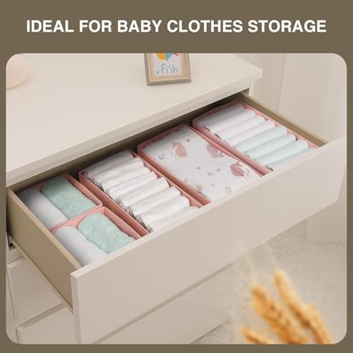 DIMJ Drawer Organizers for Clothing, Set of 8 Dresser Drawer Organizers, Fabric Closet Organizers and Storage, Drawer Di