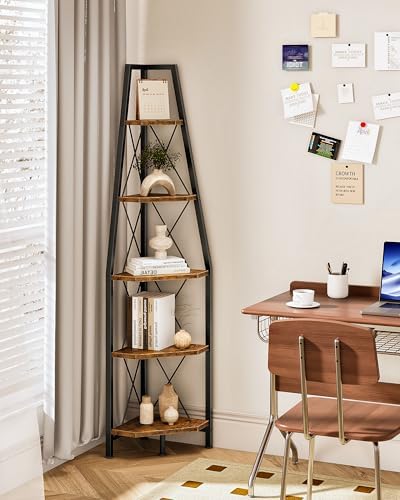CHOEZON 5-Tier Corner Shelf, Corner Bookshelf, Ladder Shelf, Floor Standing Storage Rack, Open Display Stand, Plant Stan