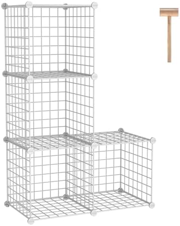 C&AHOME Wire Cube Storage,4-Cube Storage Organizer Metal, Wire Grids, White