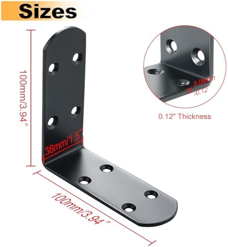 Alise Black 4 Pcs L Brackets, Small Corner Brackets for Wood Furniture