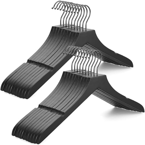 TOPIA HANGER Wooden Hangers 20 Pack, Rubber Wood Clothes Hangers with Rotatable Black Hook and Smooth Cut Nothces, Durab