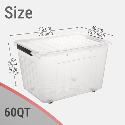 Cetomo 60Qt*6 Plastic Storage Bins with Lids, Storage Box with Wheel, Organizing Container with Wheels and Durable Lid, 