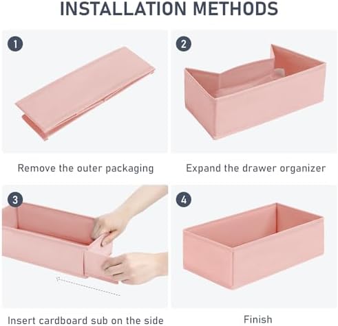 DIMJ Drawer Organizer Clothes - Underwear Organizer Closet Organizers and Storage Box Dresser Organizer,Drawer Dividers for Baby Clothes,Bra,Socks, Belt, Tie, Set of 6,Pink