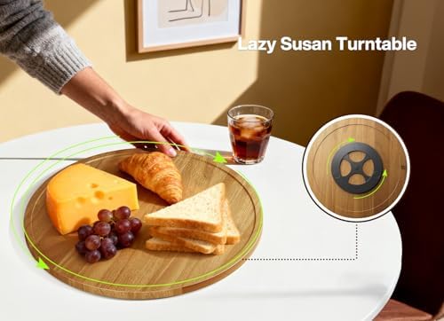 14" Acacia Wood Lazy Susan Turntable Organizer for Table Top, Round Wooden Lazy Susan Storage for Cabinet Countertop Pan