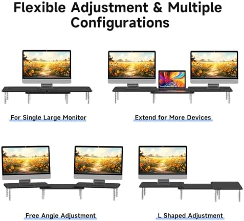 suptek Dual Monitor Laptop Stand Riser with Adjustable Length and Angle,Office Desktop Organizer Computer Stand for 2 Mo