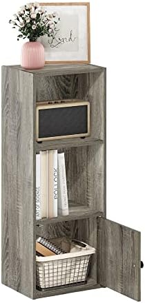 Furinno LUDER Book Shelf, 3-Tier Modern Bookshelf, Bookcase with 1 Door Storage Cabinet, 9.3 x 12 x 31.5, for Organizati