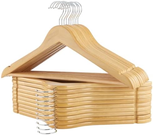 Wooden Hangers, 20 Pack Wood Hangers with Extra Smooth Finish, Precisely Cut Notches and Chrome Swivel Hook, Wooden Clothes Hangers for Shirt Suit Jacket Dress