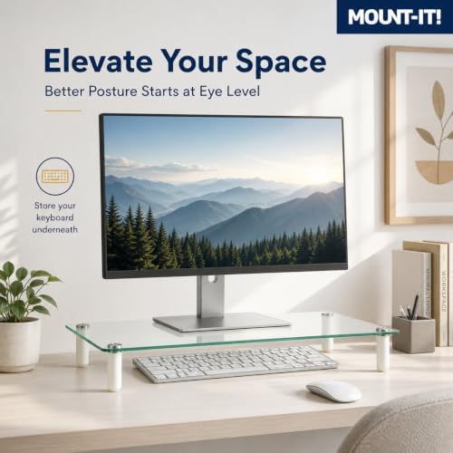Mount-It! Glass Desktop Monitor Stand Riser, 22", 44 lbs