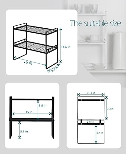 Shantton Cabinet Shelf Organizer, Pantry Shelf Rack, Black 16x8.3x7.3