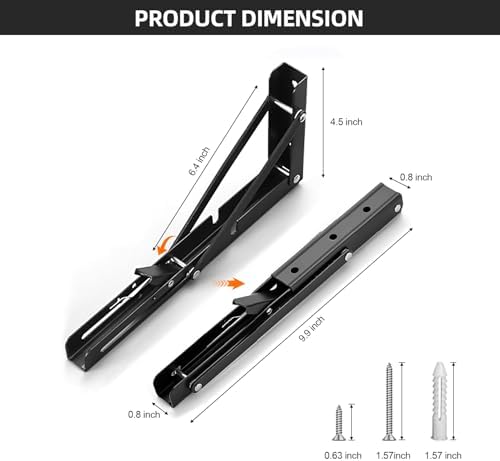 Folding Shelf Brackets 10 inch Foldable Shelf Bracket Heavy Duty Collapsible Shelf Brackets DIY Wall Mounted Fold Down T