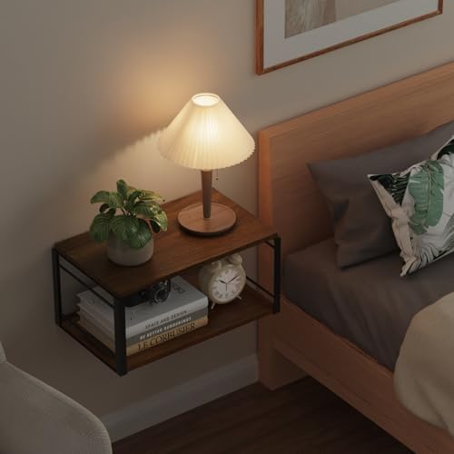 Floating Nightstand, Wood Bedside Shelf Wall Mounted Nightstand, Floating Bedside Table for Bedroom, Living Room, Bathro
