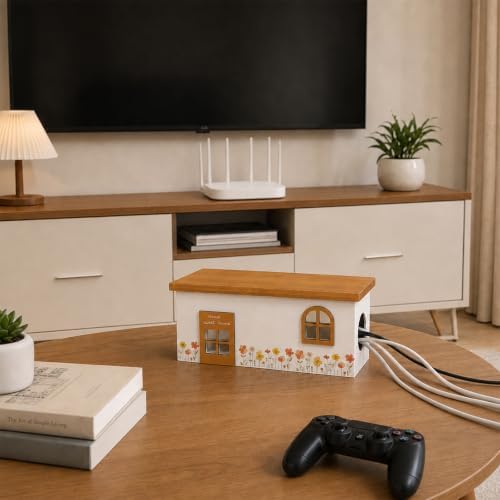 Wood Cable Management Box, Cord Hider & Organizer for Power Strip