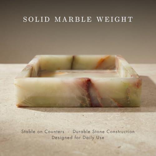 Bey-Berk Ezra Green Onyx Genuine Marble Guest Towel Tray, 9" x 5.75" Bathroom Counter Tray, Luminous Onyx Accent Piece