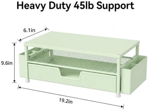 ECOLOVI Desk Organizer and Accessories, 2-Tier Computer Monitor Stand Rise with Storage Drawer & 2 Pen Holders, Laptop &
