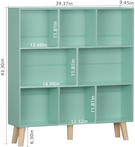 LEYAOYAO 8 Cube Bookshelf, Mid-Century Modern Book Shelf with Legs, Green