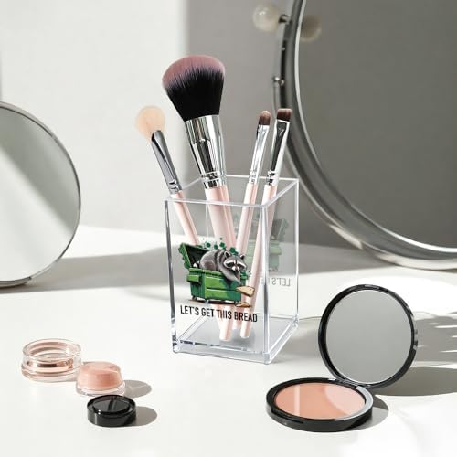 Let's Get This Bread Acrylic Cosmetic Pencil Pen Holder Cup, Funny Raccoon Pen Holder Cup, Raccoon Gifts Sarcastic Motivational Work Gifts for Women Men Coworkers Friends Entrepreneurs Boss